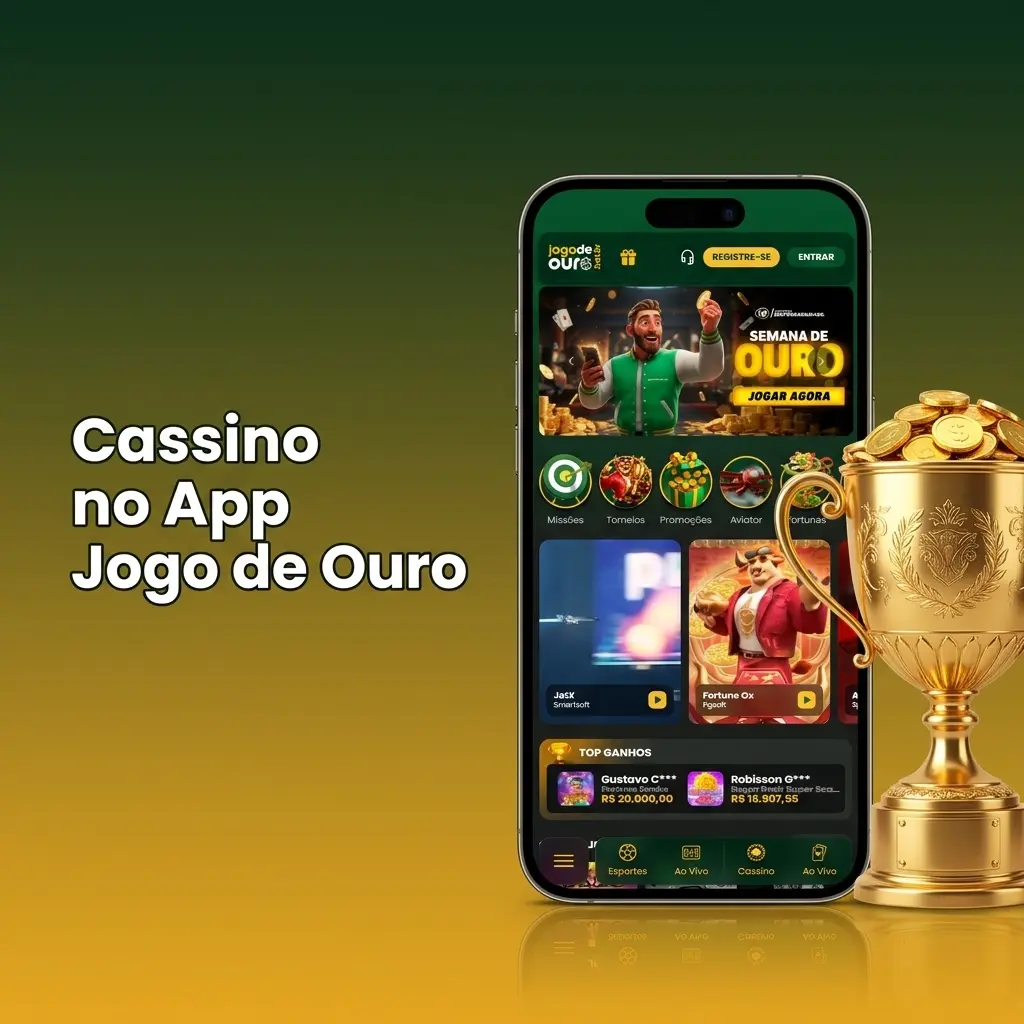 Seção de cassino do app Jogo de Ouro com slots, roleta, blackjack e jogos ao vivo