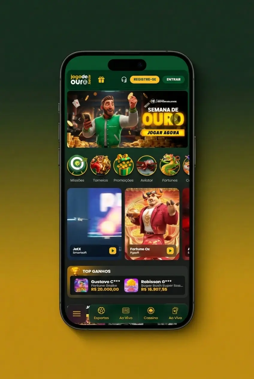 Tela de login da plataforma Jogo de Ouro com campos de e-mail e senha para acesso à conta