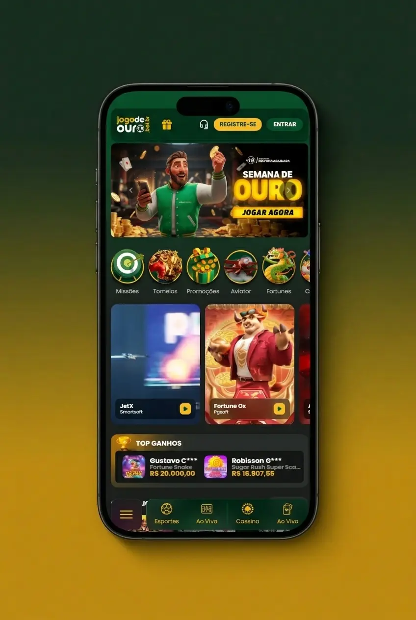 Tela de login da plataforma Jogo de Ouro com campos de e-mail e senha para acesso à conta