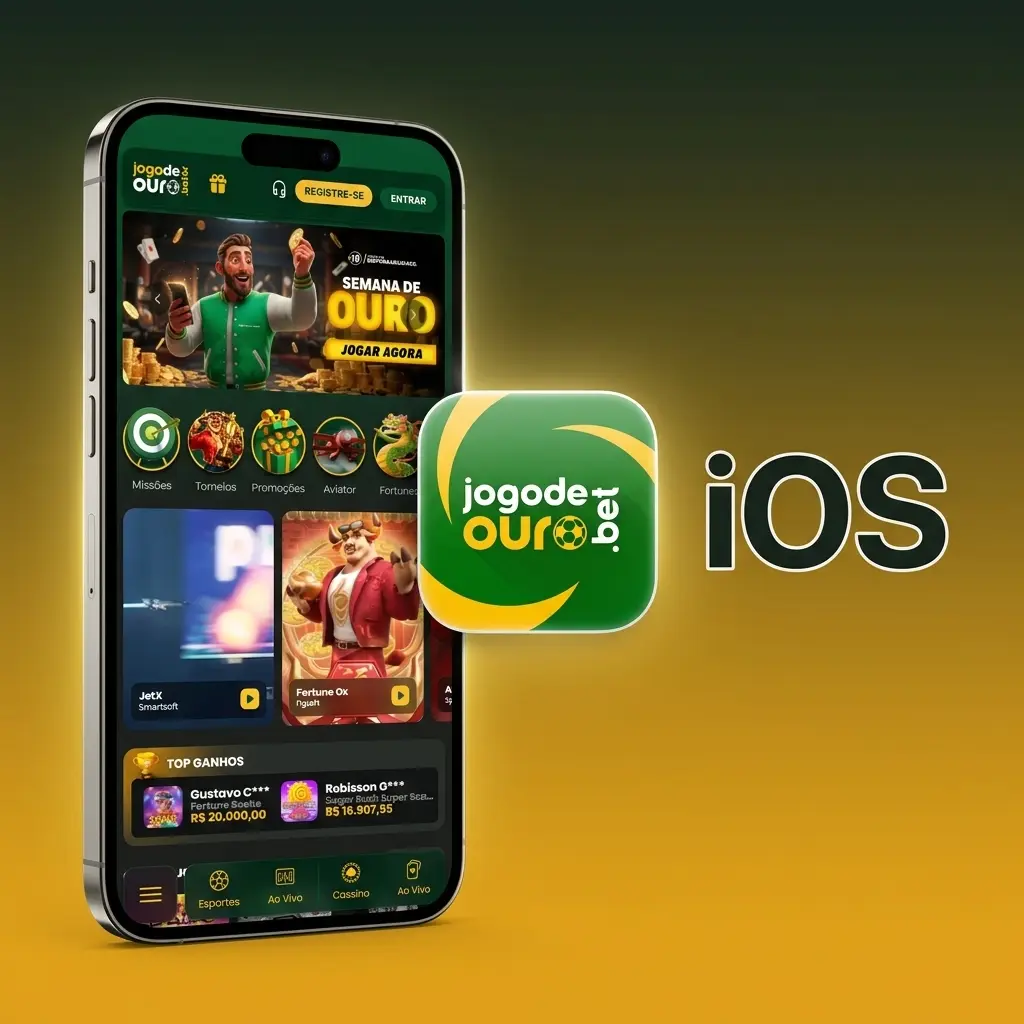 Tela de instalação do app Jogo de Ouro na App Store para iPhone com passos de download e login