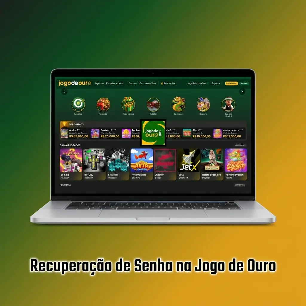 Recuperação de senha na Jogo de Ouro com tela de login e campo de e-mail para redefinição de acesso